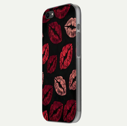 Midnight Kiss Love Glass Case for iPhone 7 side-angle image revealing gloss texture and deep love motif