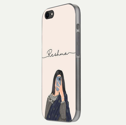 Mirror Mood Muse Custom Name Glass Case for iPhone 7 side-angle image emphasizing glossy mirror texture