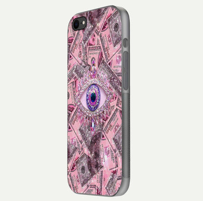 Money Eye Luxe Glass Case for iPhone 7 side-angle image showing HD reflection and luxury print clarity