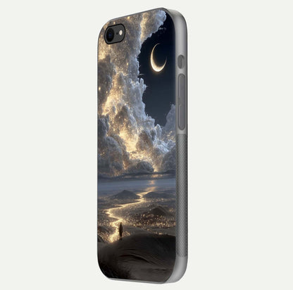 Moonlight Spark Path Glass Case for iPhone 7 side-angle image showing reflection and moonlit detail