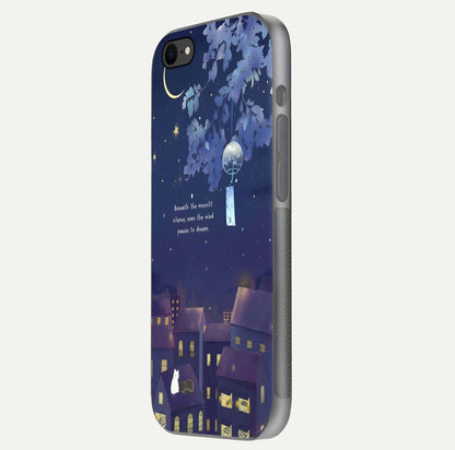 Moonlit Cat Silence Glass Case for iPhone 7 side-angle image showing HD gloss and feline artwork detail