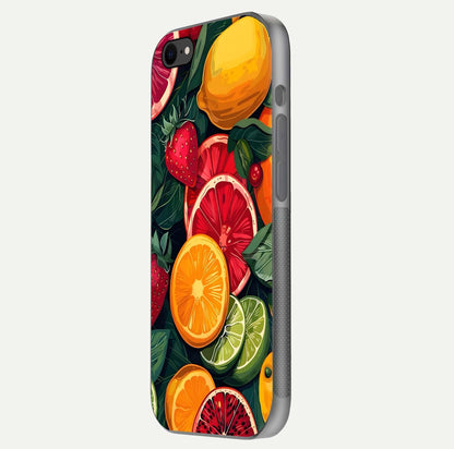Multiple Fruits Glass Case for iPhone 7 side-angle image showing glossy surface and vivid fruit pattern