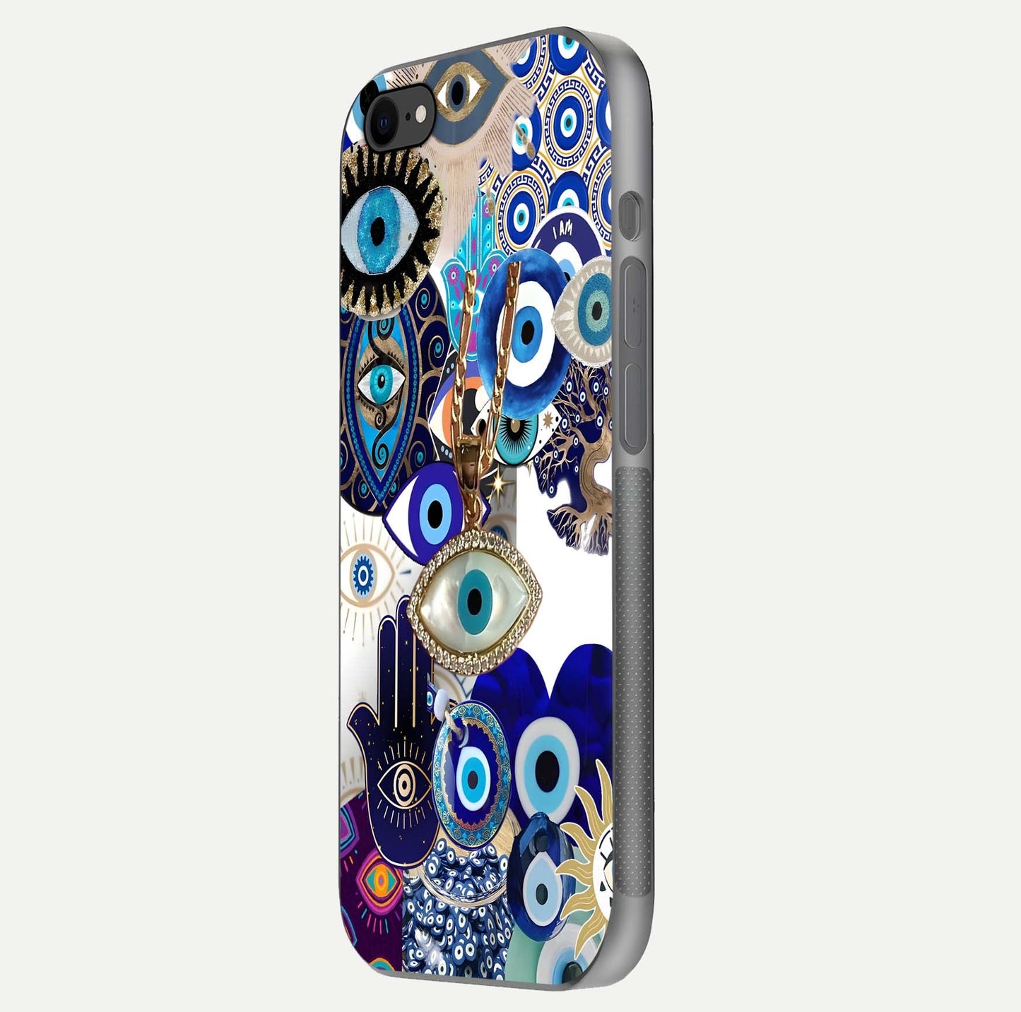Mystic Charm Eye Glass Case for iPhone 7 side-angle image showing HD reflection and sacred tone
