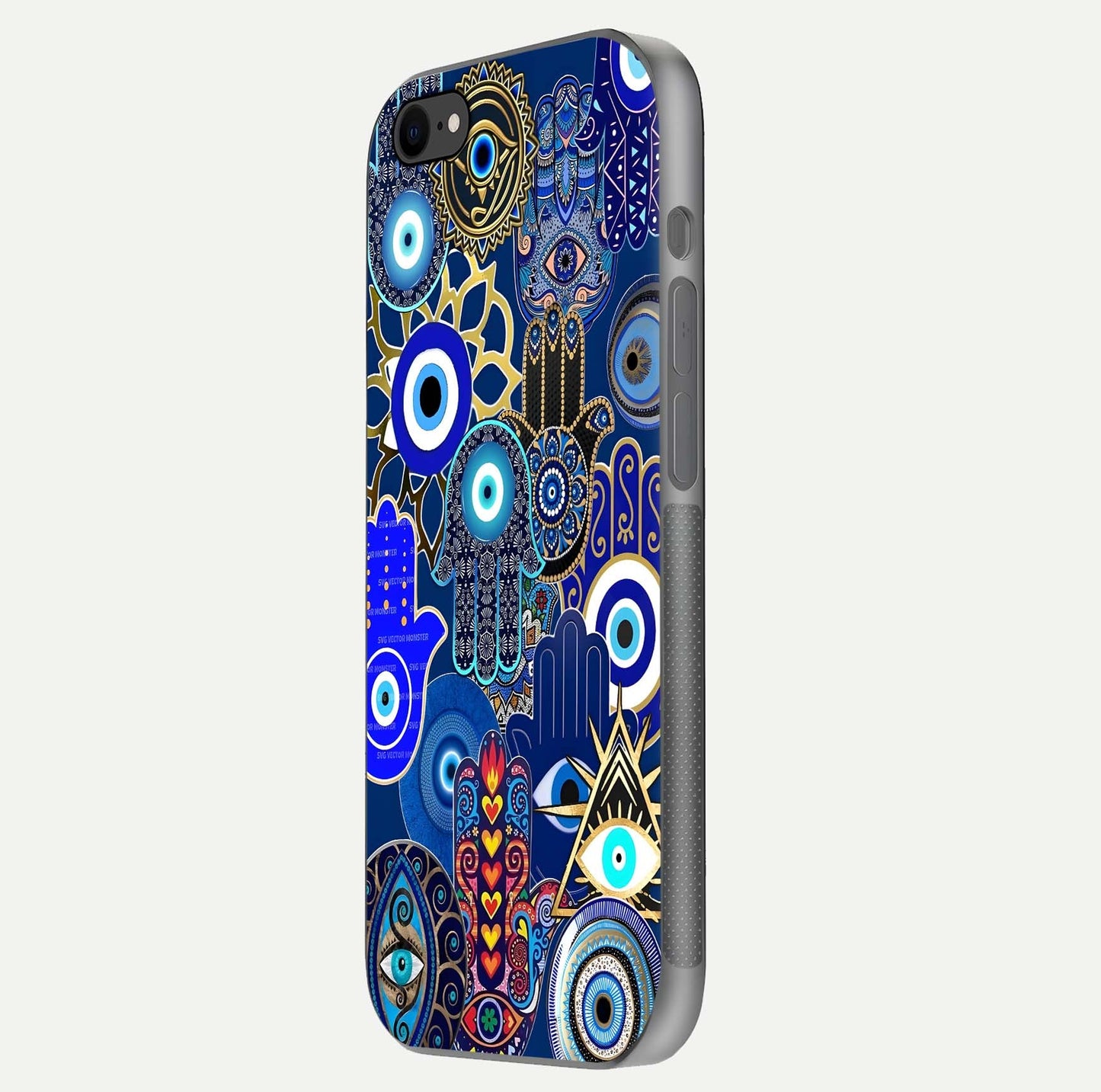 Mystic Palm Guard Glass Case for iPhone 7 side-angle image showing shine depth and sacred motif