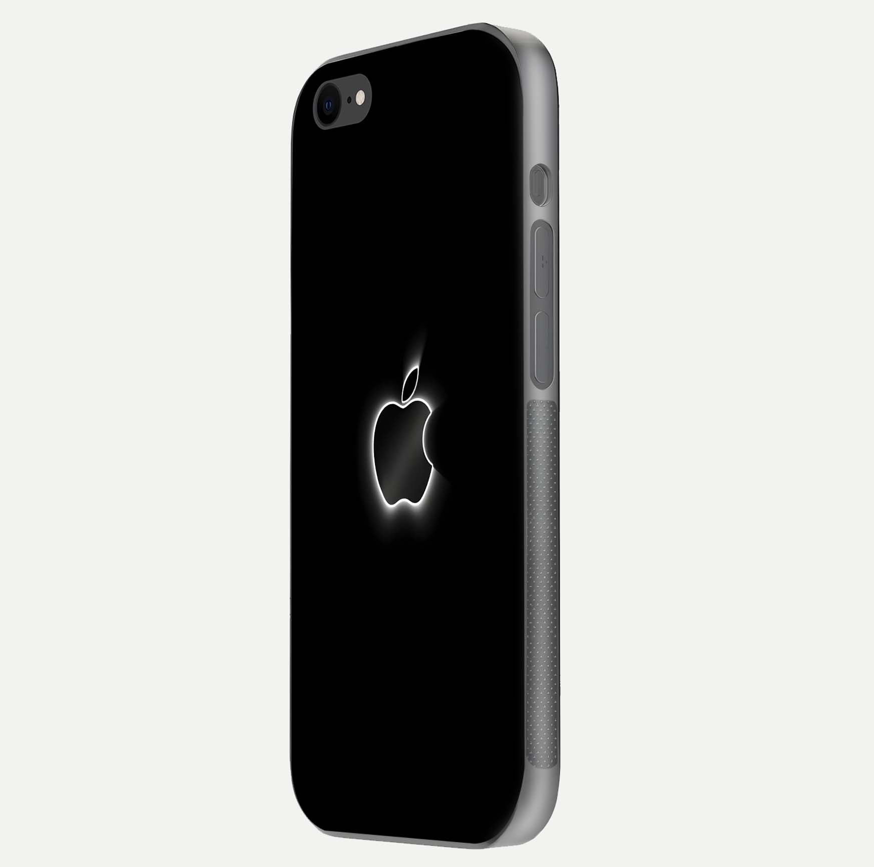 Neon Apple Glow Glass Case for iPhone 7 side-angle image showing light reflection and glow effect
