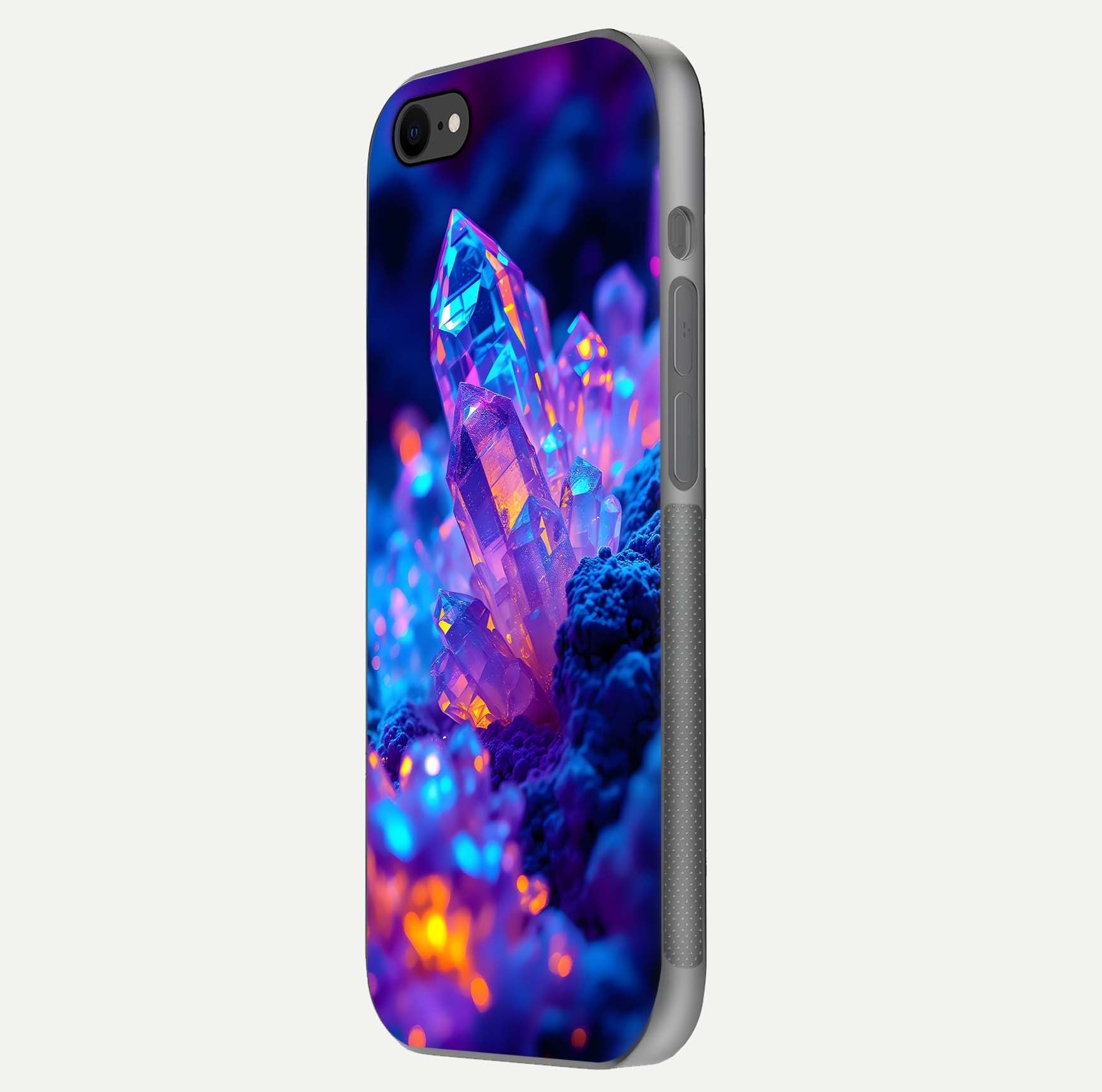 Neon Aura Shards Glass Case for iPhone 7 side-angle image showing light depth and glossy contrast