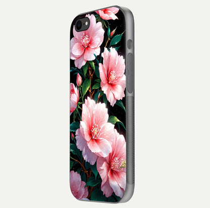 Peach Flower Glass Case for iPhone 7 side-angle image showing gloss depth and peach blossom detail