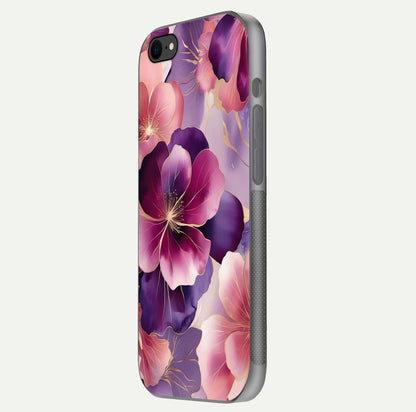 Pink Bouquet Florals Glass Case for iPhone 7 side-angle image showing floral texture and reflection clarity