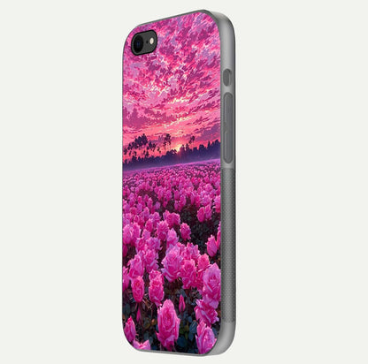 Rose Sunset Valley Glass Case for iPhone 7 side-angle image showing smooth edges and floral glow