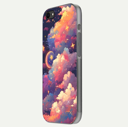 Starlit Dream Clouds Glass Case for iPhone 7 side-angle image showing shine, reflection, and dreamy tones