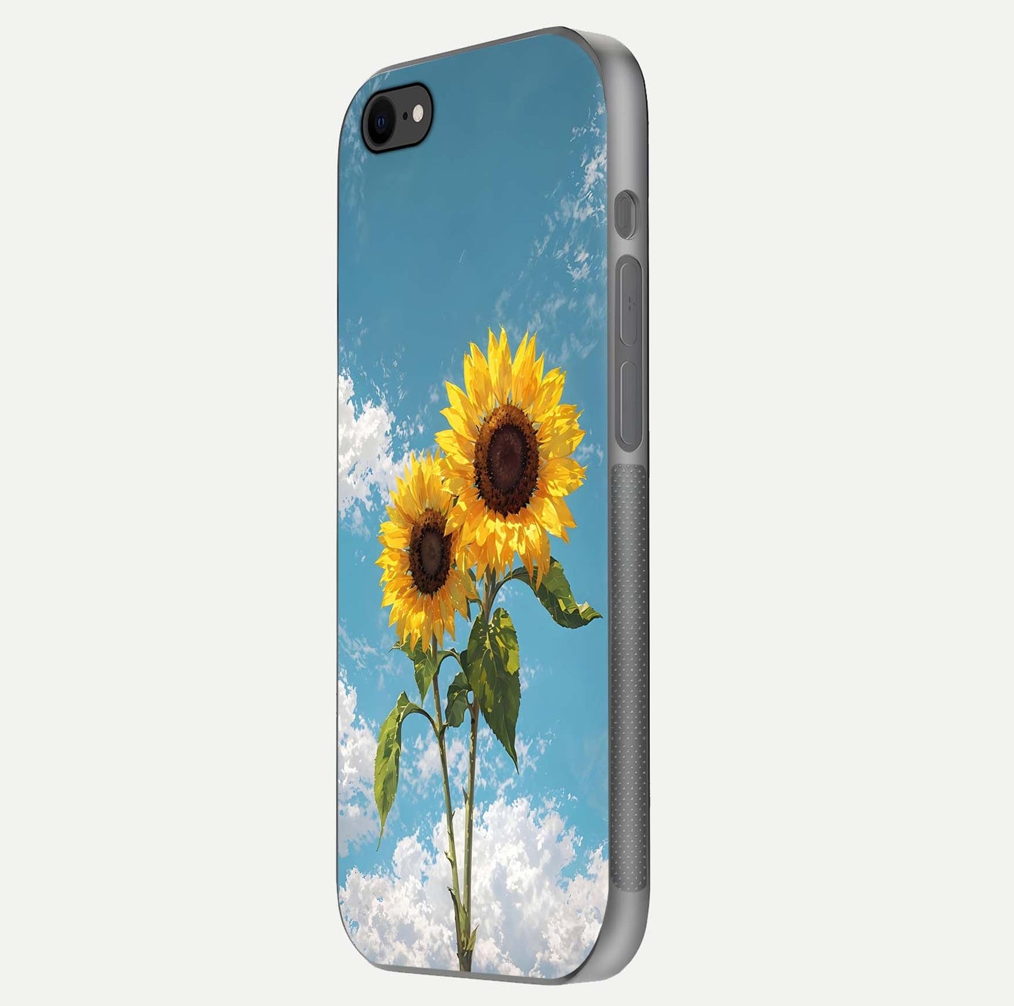 Sunflower Sky Bloom Glass Case for iPhone 7 side-angle image showing reflection, edges, and sunflower color