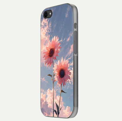 Sunlit Daisy Glow Glass Case for iPhone 7 side-angle image showing shine, gloss, and floral highlight
