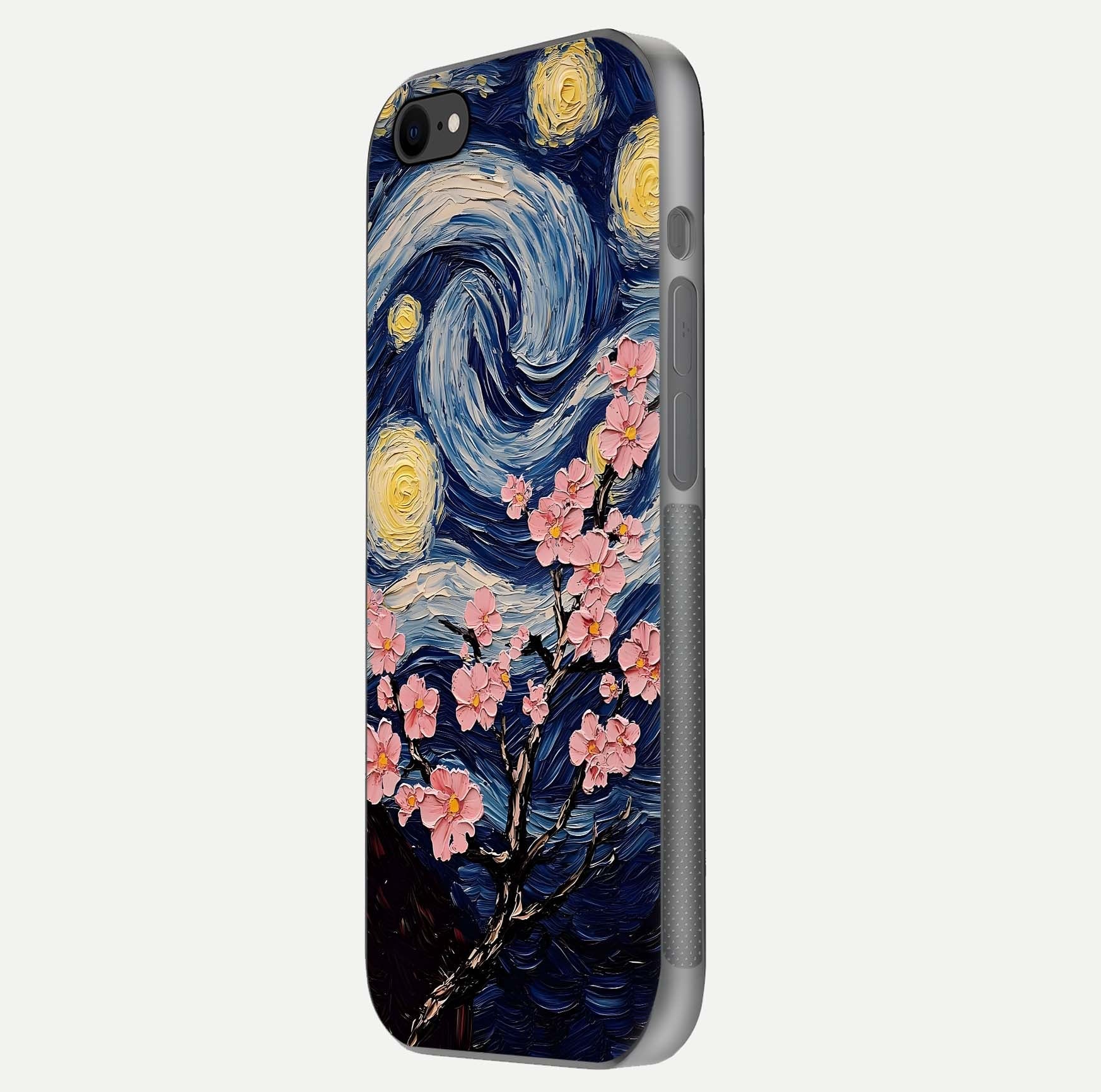 Van Gogh Scenery Glass Case for iPhone 7 side-angle image showing shine, gloss, and scenic color palette