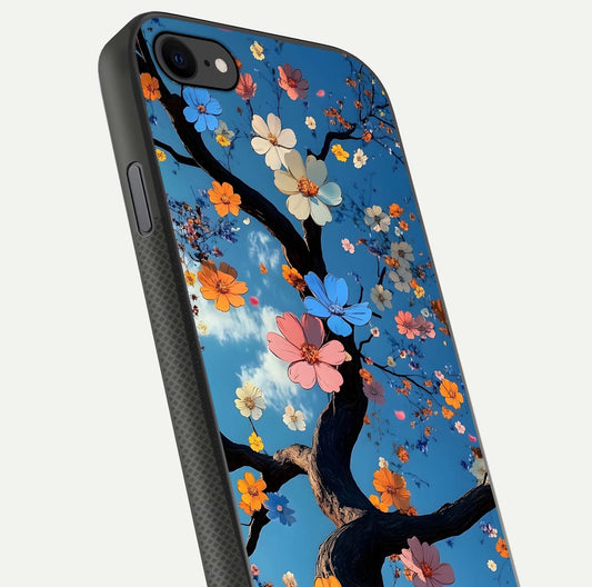 Blossom Dream Sky Glass Case for iPhone 7 close-up shot highlighting dreamlike clouds and pink blossoms