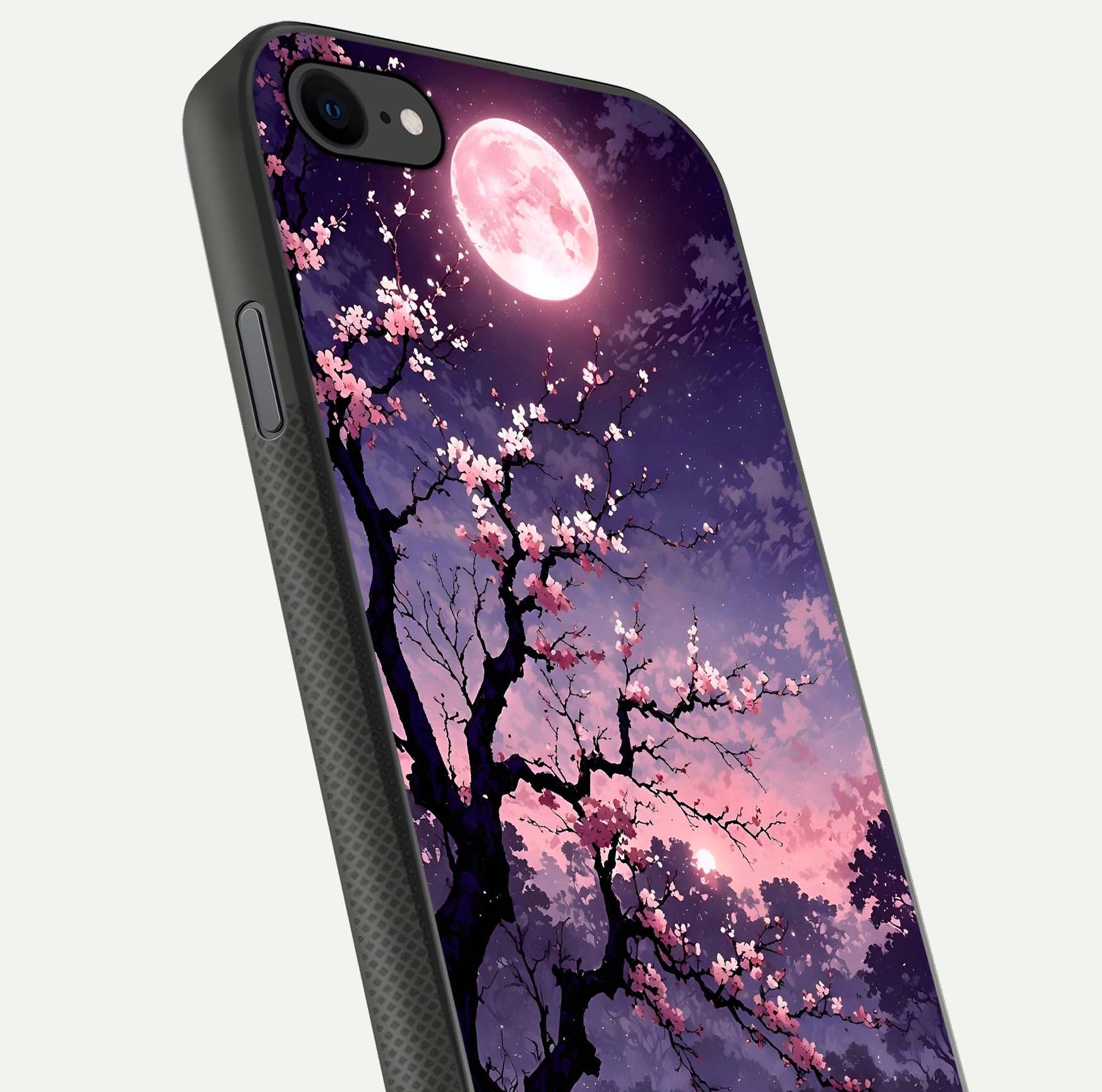 Blossom Pink Moon Glass Case for iPhone 7 close-up shot showing pink tones, moon highlight, and reflection gloss