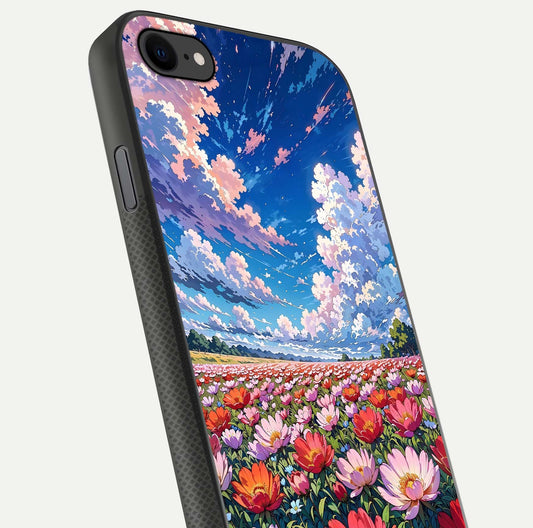 Blossom Sky Field Glass Case for iPhone 7 close-up image showing petal patterns and subtle sky gradient