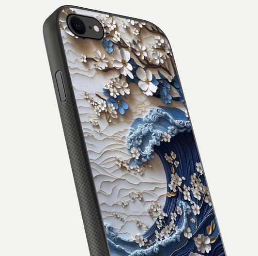 Blossom Wave Art Glass Case for iPhone 7 close-up shot highlighting wave motion in floral art and reflection