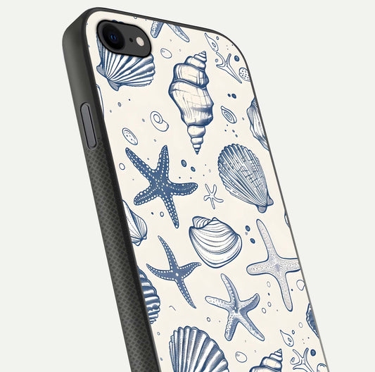 Blue Ocean Outline Glass Case for iPhone 7 close-up shot highlighting line art details and reflection texture