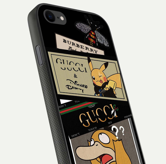 Cartoon Brand Play Mashup Glass Case for iPhone 7 close-up angled shot showing character details and vibrant tones