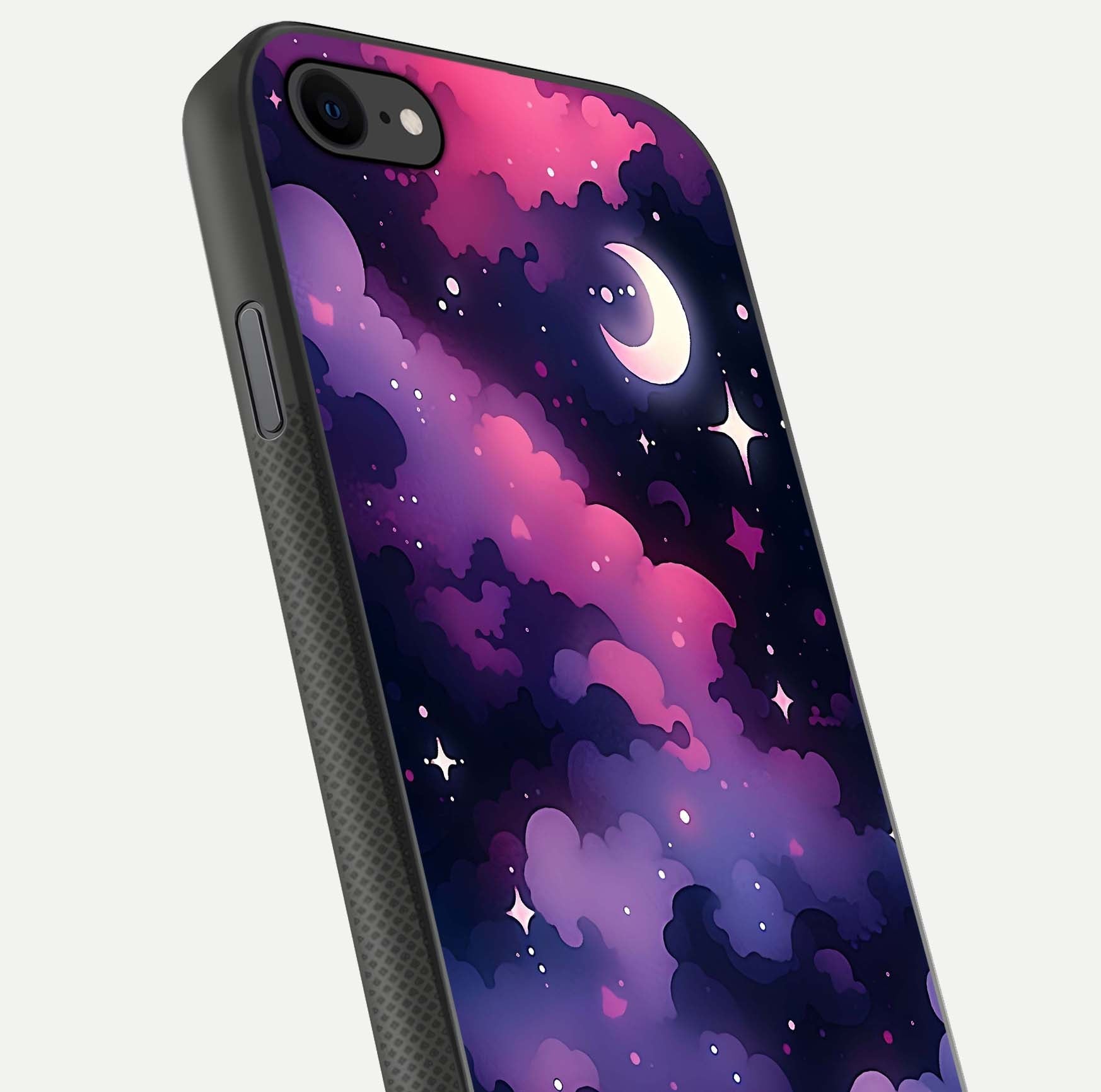 Celestial Moon Magic Glass Case for iPhone 7 close-up view highlighting moon crater detail and glass shine
