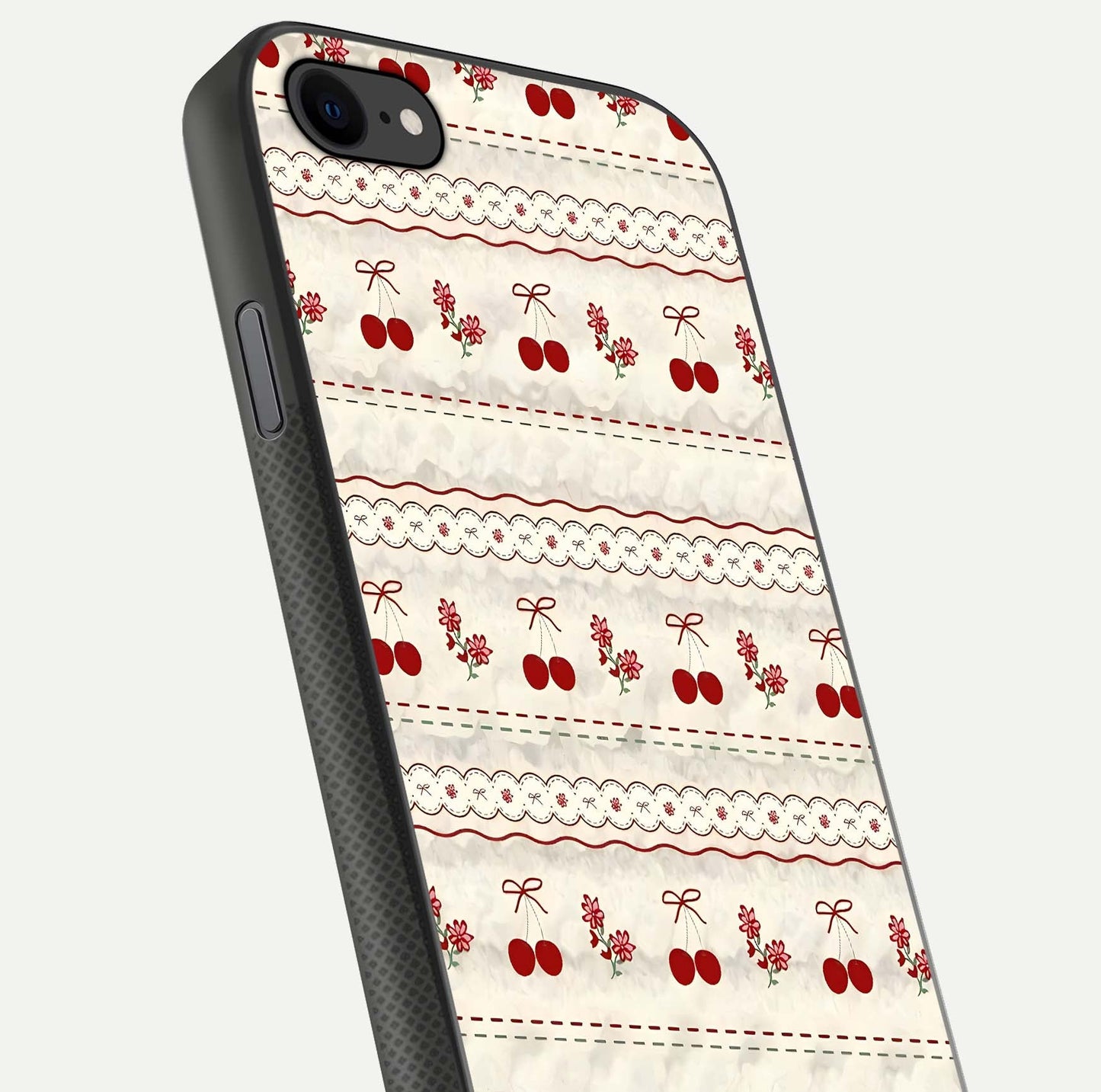Cherry Bloom Charm Glass Case for iPhone 7 close-up showing pink petals and reflection detail