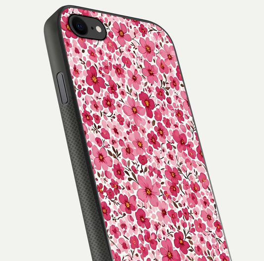 Cherry Blossom Charm Glass Case for iPhone 7 close-up highlighting petal gradient and reflection shine