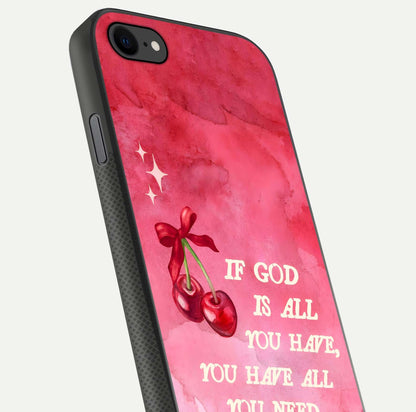 Cherry Quote Glass Case for iPhone 7 close-up showing printed quote detail and HD reflection gloss