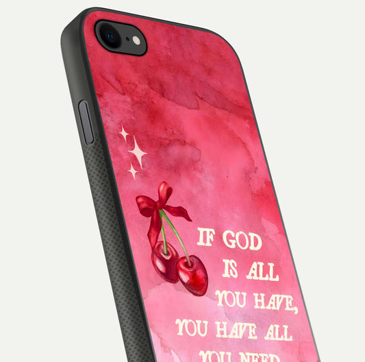 Cherry Quote Glass Case for iPhone 7 close-up showing printed quote detail and HD reflection gloss