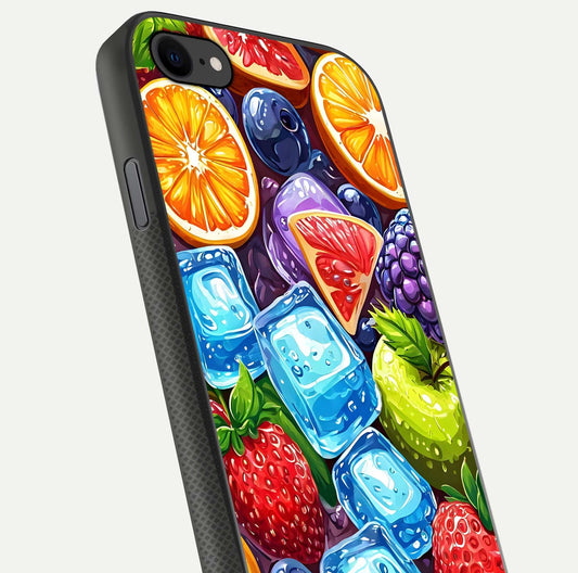 Colorful Fruits with Ice Glass Case for iPhone 7 close-up highlighting fruit color and reflection glow