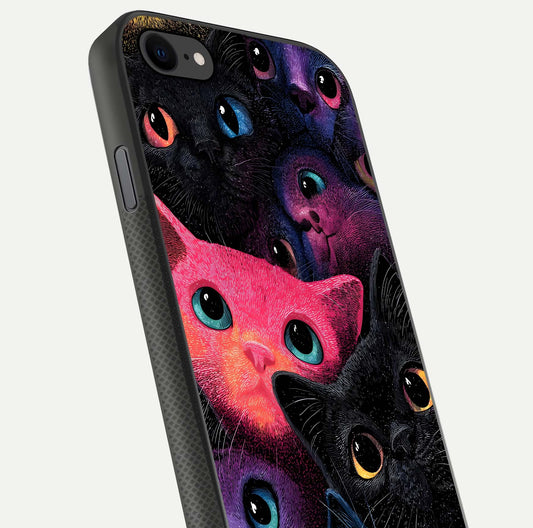 Cosmic Cats Dreams Glass Case for iPhone 7 close-up highlighting cats and cosmic glow reflection