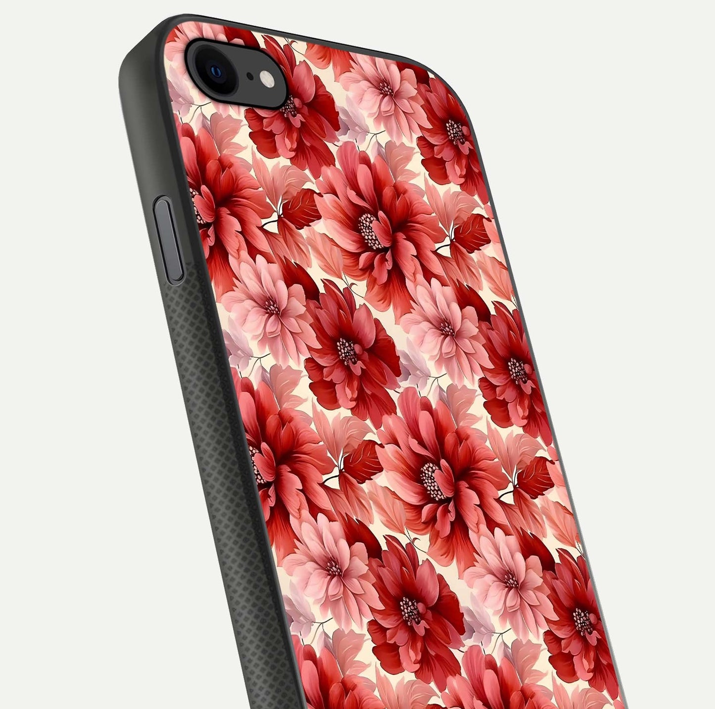 Crimson Love Petals Glass Case for iPhone 7 close-up highlighting petal texture and light reflection