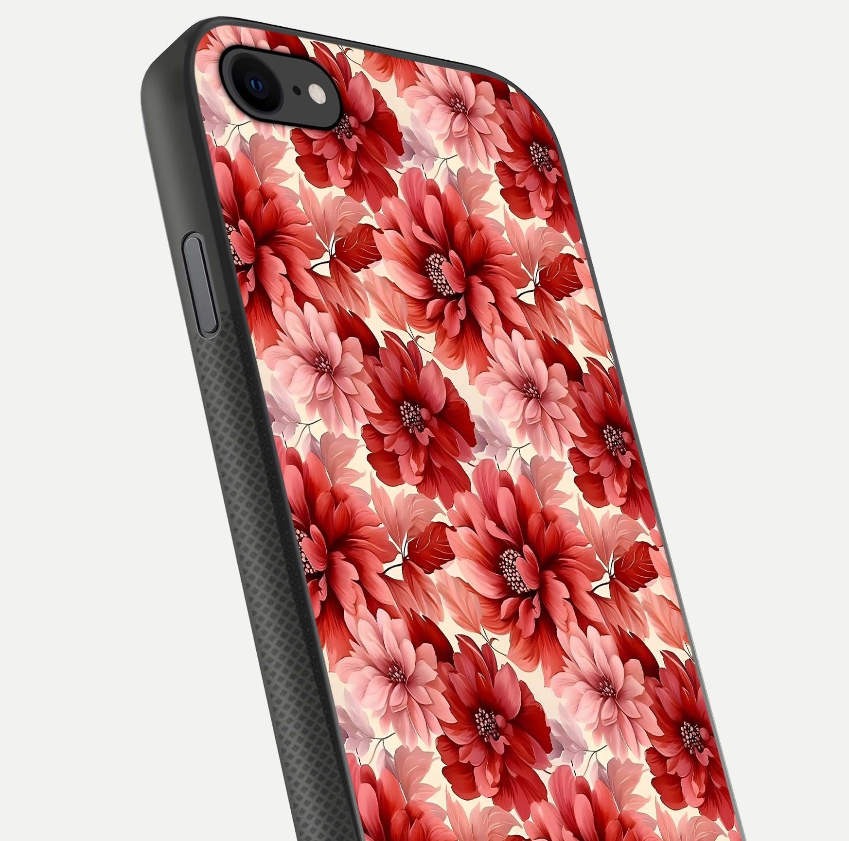 Crimson Love Petals Glass Case for iPhone 7 close-up highlighting petal texture and light reflection