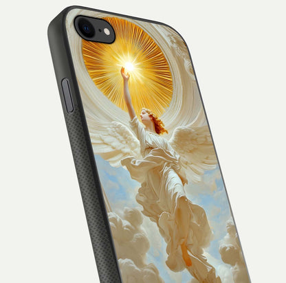 Divine Light Angel Glass Case for iPhone 7 close-up highlighting light rays and glass reflection