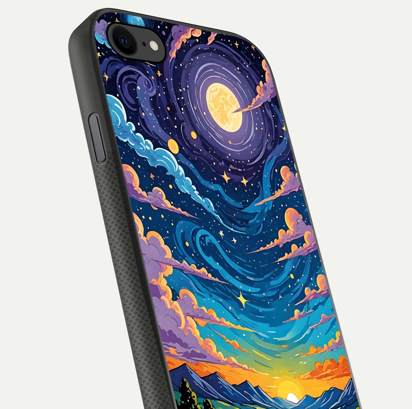 Dreamy Night Landscape Glass Case for iPhone 7 close-up highlighting stars and reflection tone