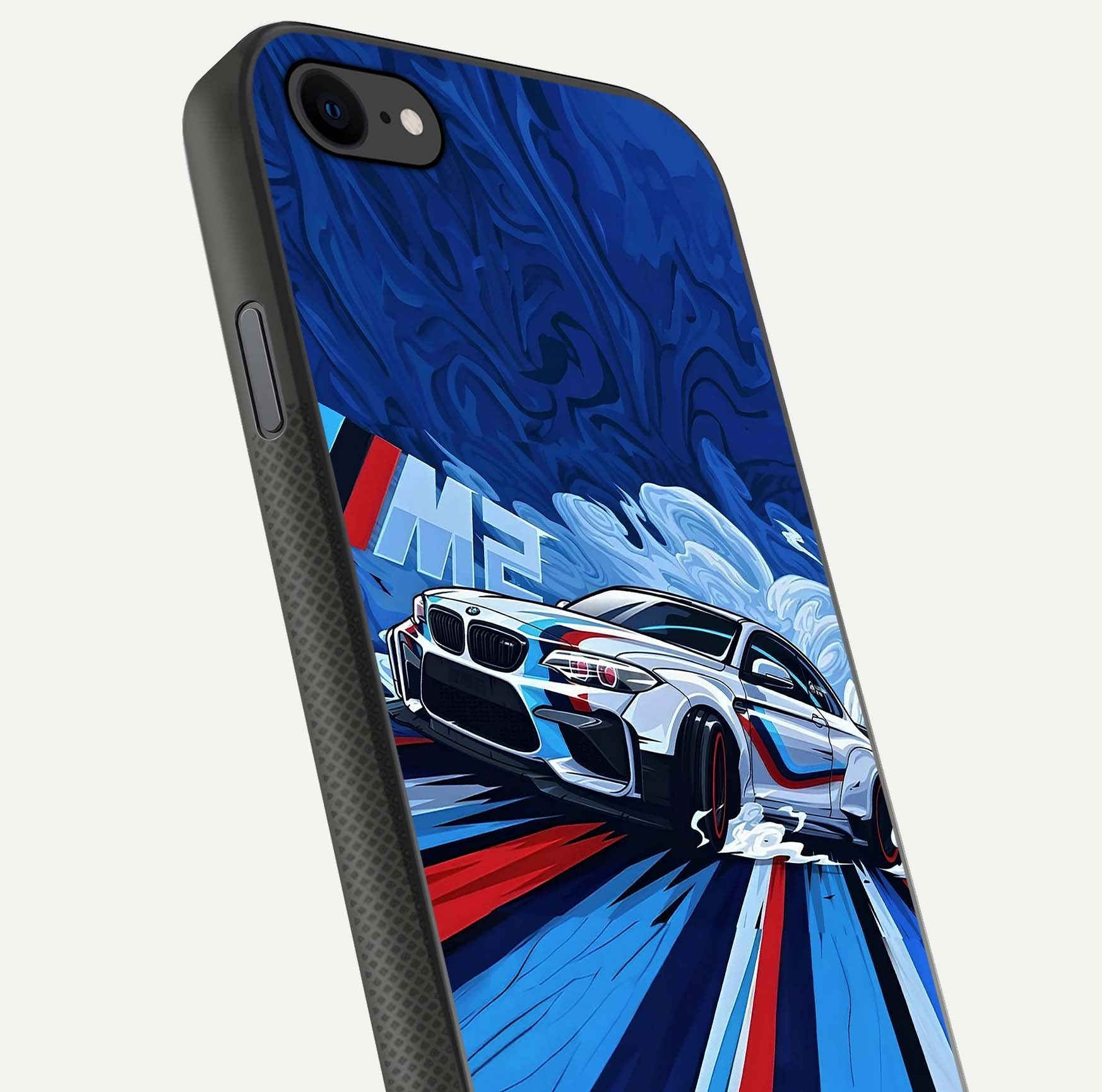 Drift Power Rush Glass Case for iPhone 7 close-up highlighting car reflection and metallic tones