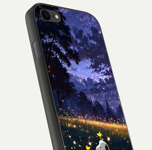 Firefly Meadow Magic Glass Case for iPhone 7 close-up highlighting luminous firefly light and reflection detail