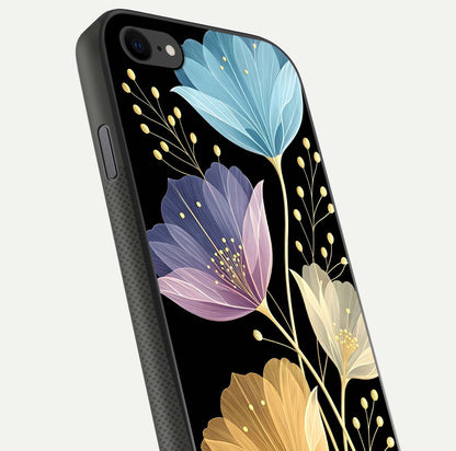 Flower Bloom Glow Glass Case for iPhone 7 close-up highlighting bloom detail and reflection polish
