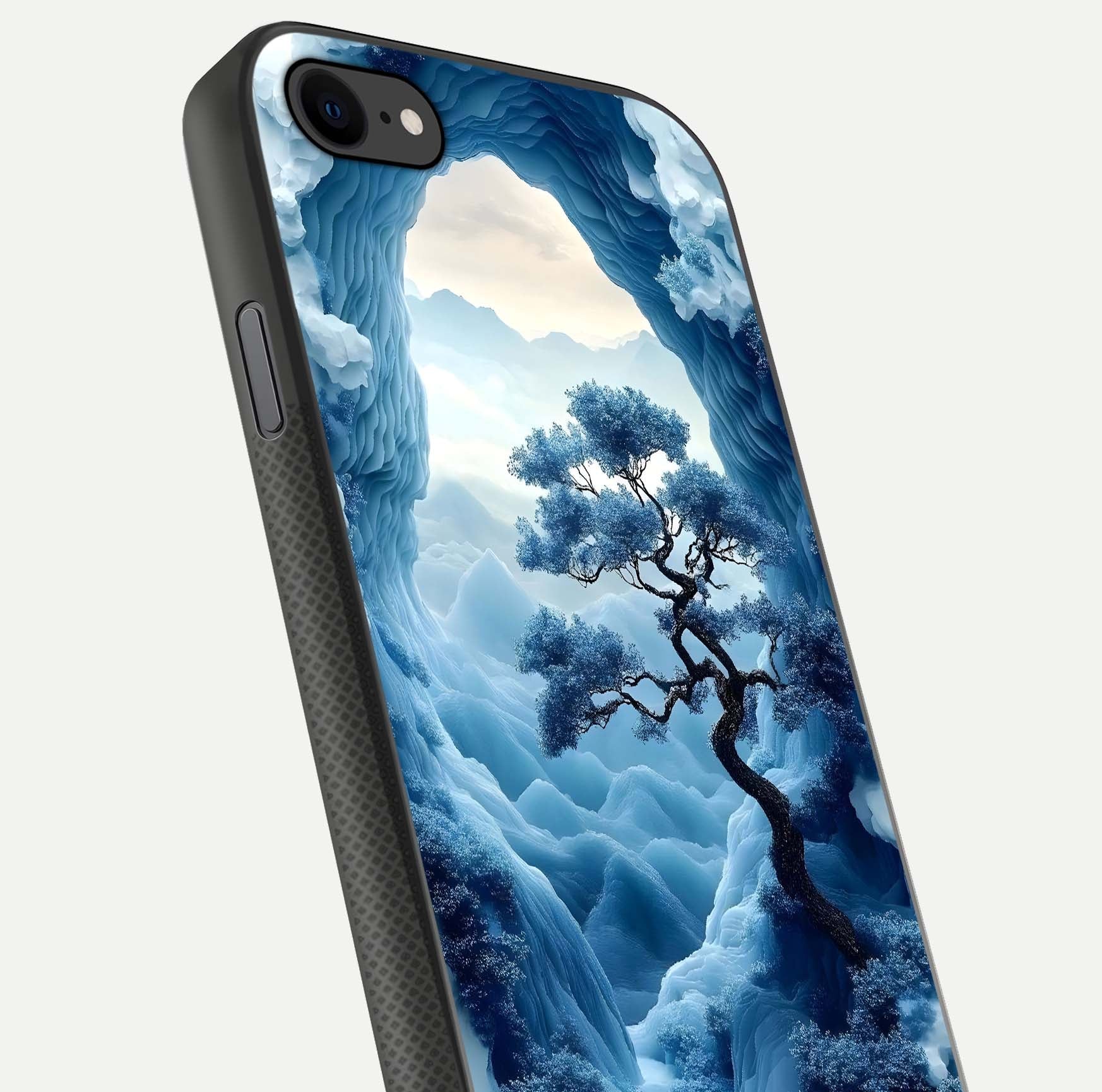 Frozen Serenity Gate Glass Case for iPhone 7 close-up highlighting frosted texture and reflection tone