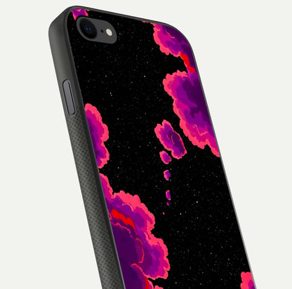 Galaxy Dream Frame Glass Case for iPhone 7 close-up angled shot showing nebula patterns and reflection glow