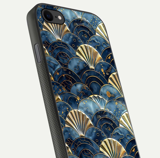 Golden Wave Luxe Glass Case for iPhone 7 close-up angled shot showing flowing wave texture and reflection brightness