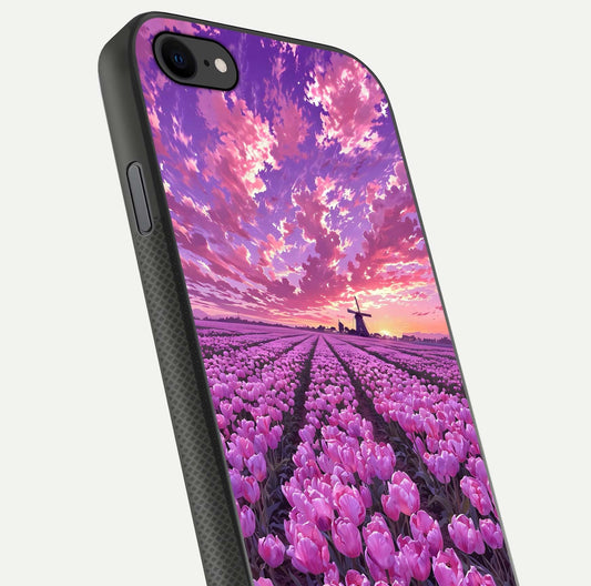 Lavender Dream Skies Glass Case for iPhone 7 close-up angled shot showing purple hues and soft reflection
