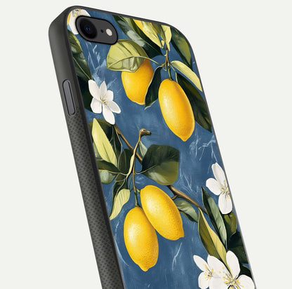 Lemon Dream Garden Glass Case for iPhone 7 close-up angled shot showing fruit details and shine reflection