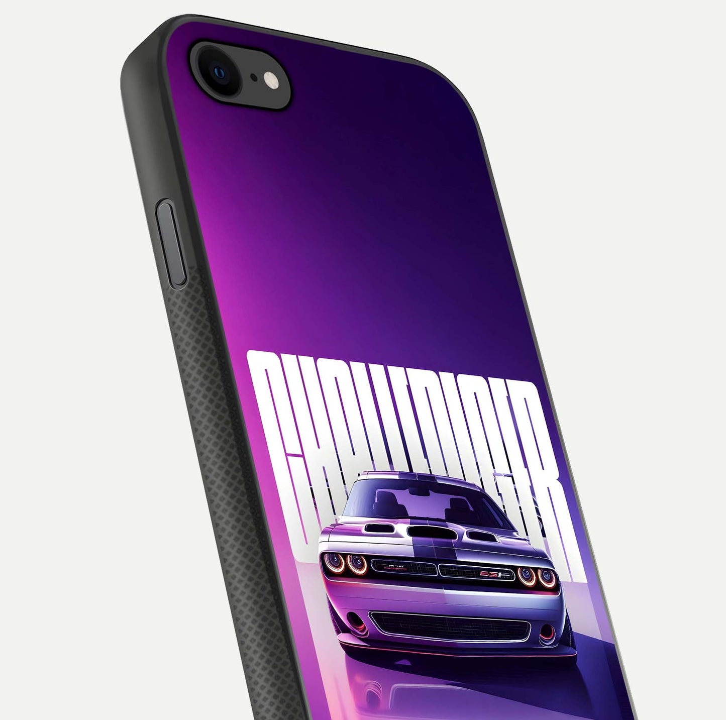 Midnight Muscle Ride Glass Case for iPhone 7 close-up angled shot showing HD reflections and car details