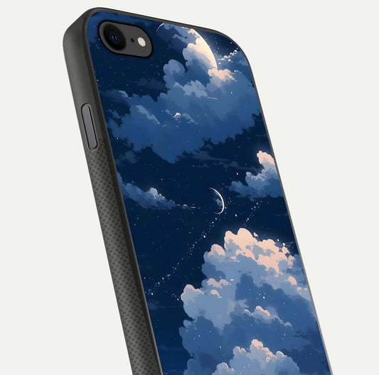 Moon Dream Haze Glass Case for iPhone 7 close-up angled shot showing moon reflection and subtle glow