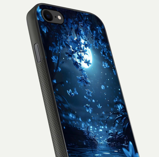 Moonlight Petal Dream Glass Case for iPhone 7 close-up angled shot showing petal reflection and glow texture