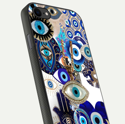 Mystic Charm Eye Glass Case for iPhone 7 close-up angled shot showing detailed eye art and reflection