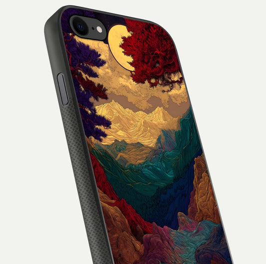 Mystic Valley Light Glass Case for iPhone 7 close-up angled shot highlighting gradient sky and reflection