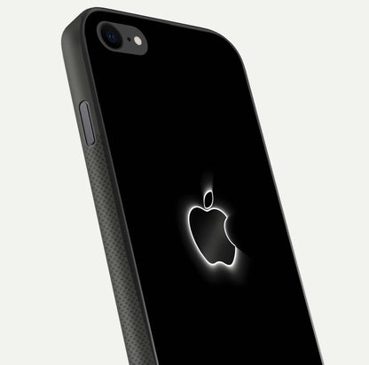 Neon Apple Glow Glass Case for iPhone 7 close-up angled shot highlighting neon reflection and color pop