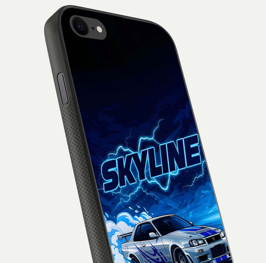 Neon Drift Beast Glass Case for iPhone 7 close-up angled shot highlighting glowing streaks and vivid reflection