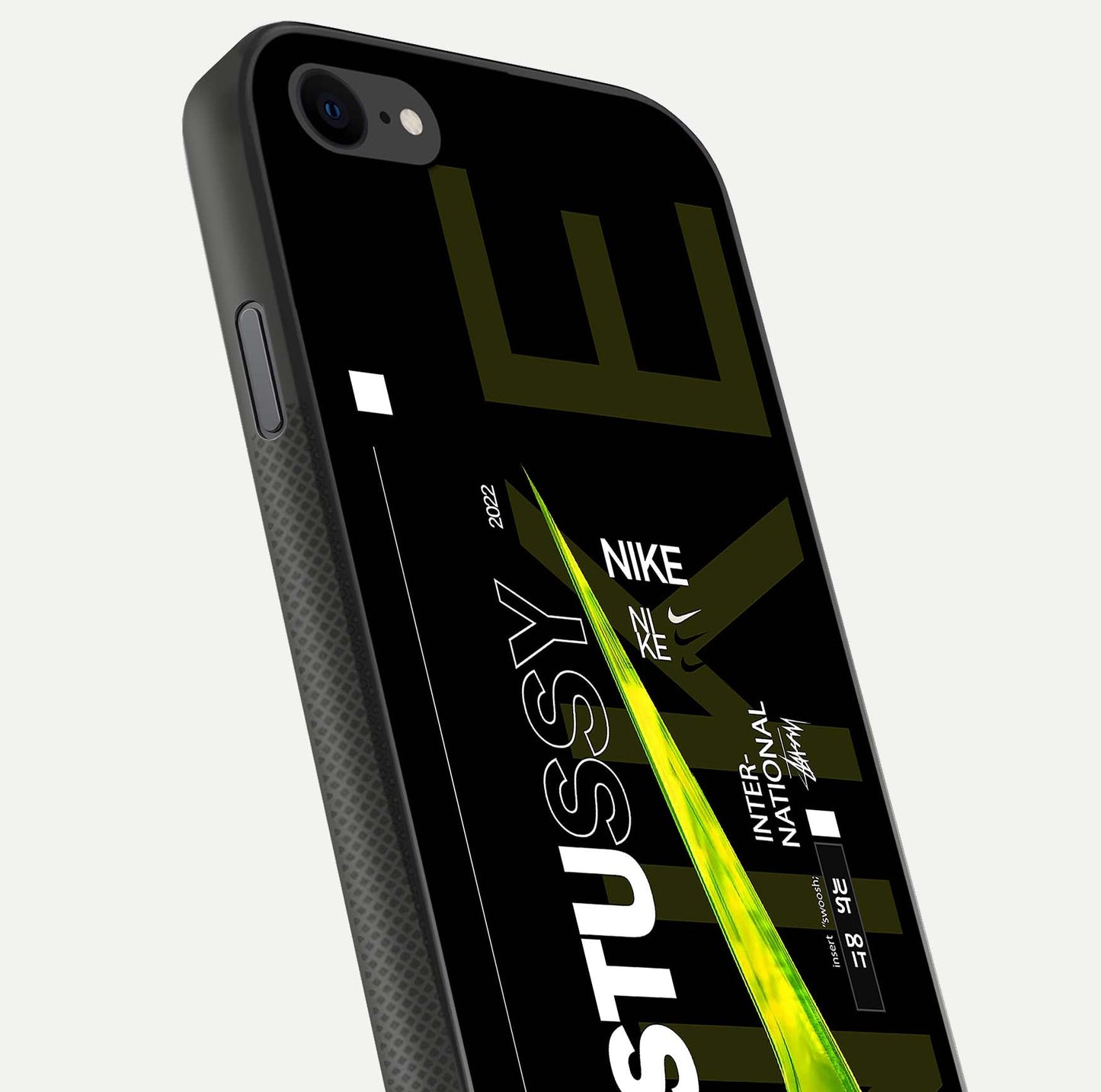 Neon Street Edition Glass Case for iPhone 7 close-up angled shot showing urban neon lights and shine